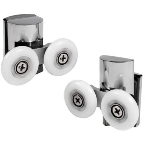 VURAHOME - Ensemble de 2 Roulettes Doubles pour Porte de Douche Coulissante - 2 Roues de 23 mm de Diamètre en Alliage de Zinc, Roulette de Douche pour Salle de Bain. Roulettes Haut et Bas pour Porte d