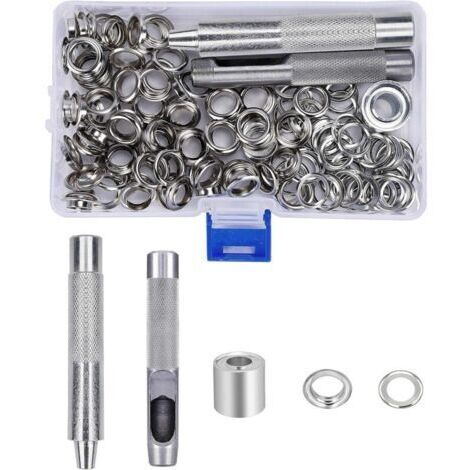 VURAHOME - Ensembles Oeillets 10mm Grommets kit Oeillets Métalliques avec Boîte de Rangement pour Toile Bâche Tente Rideaux de Réparation 123 Pcs..
