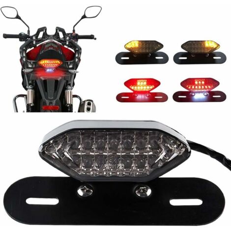 VURAHOME - Feu Arrière Modifié Pour Moto Intégré Feu Stop Led&Clignotant Voyant 16 Led 12V Moto Feux De Freinage Clignotants Connexion À Cinq Fils Avec Cadre De Montage En Fer Étanche-Fumé