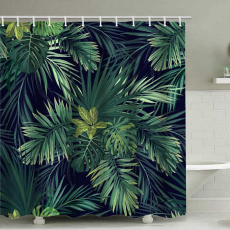 VURAHOME -  Feuille verte 1, 180cm 180cm rideau de douche plante tropicale 12 pièges imperméable couleur moderne anti-moisissure