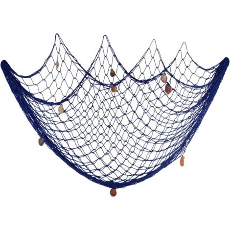 VURAHOME - Filet de pêche 200 cm x 150 cm avec coquillages décorations de fête sur le thème de la plage maison salon chambre décoration murale de style méditerranéen (bleu)