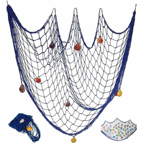 VURAHOME - Filet de Pêche Décoratif avec Coquilles Filet de Pêche Décor pour Décoration Murale de Fête 78 x 39 Pouces Bleu