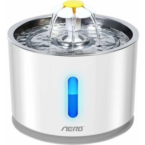 VURAHOME - Fontaine à Eau pour Chat et Petit Chien Aerb - Distributeur d'Eau Silencieux avec Filtre à Charbon Actif et Plateau en Acier Inoxydable - Veilleuse à LED..