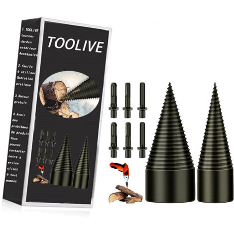 VURAHOME - Foret de Fendage de Bois - 32mm+42mm Fendeur de Buche, Fendeuse Bois Cône, Foret Conique avec 6 Poignées, Carré/Rond/Hexagonal pour Perceuse Électrique, Fendeuse à Bois