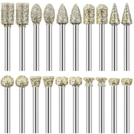 VURAHOME - Fraise Diamant, XU, Pack de de 20 Fraises Diamantées Tige 1/8" Compatible avec Dremel pour Sculpture, Bricolage, Meulage, Polissage et Gravure -