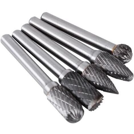 VURAHOME - Fraise rotative, 5 pièces en acier de tungstène Meulage bavure 6 mm tige 10 mm tête Rotary Cutter Bits Kit Perceuse électrique meulage fichiers rotatifs , Fraises rotatives