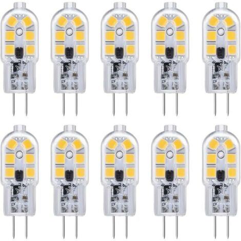 VURAHOME - G4 10 ampoules à LED 12V 2W blanc froid 6000k, 200lm, équivalent halogène G4 double broche 10W 20W, LED G4 lampe 12V AC / DC pour camping - car / hotte de cuisine, non réglable