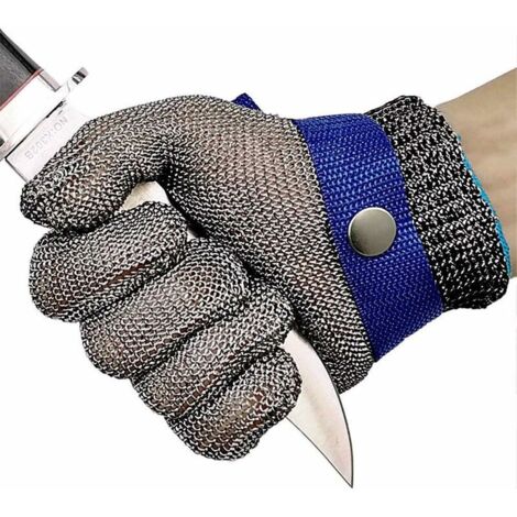 VURAHOME -Gants anti-coupure, gants anti-coupure de qualité alimentaire, gants de boucher en maille métallique inox avec gants en tissu blanc (XL)