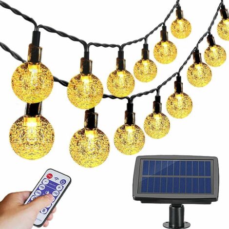 VURAHOME - Guirlande lumineuse solaire d'extérieur, 50 LED à énergie solaire 9,5 m avec boule de cristal étanche pour jardin, terrasse, terrasse, fête, mariage, Noël [Classe énergétique A+]