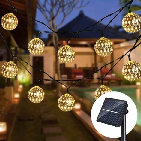VURAHOME - Guirlande Lumineuse Solaire d'Extérieur - 5m - 20 LEDs Marocaines - Blanc Chaud - 8 Modes - IP65 - Pour Extérieur, Jardin, Terrasse, Balcon, Intérieur & Extérieur