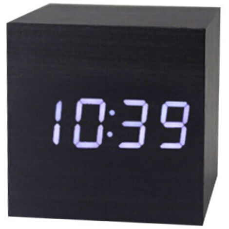 VURAHOME - horloge en bois led horloge électronique créative horloge numérique carrée mini petit réveil thermomètre horloge de chevet(bois noir et personnages blancs)
