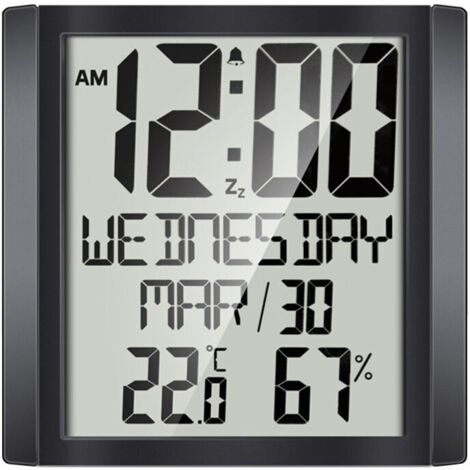 VURAHOME - Horloge Murale Numerique Avec Temperature Et Humidite 8.6" Grand Affichage De L'Heure / Date / Semaine Reveil Et Snooze