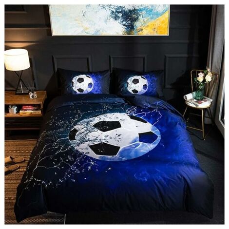 VURAHOME - Housse de Couette 200cm x 200cm Modèle de Football - Parure de Lit en Microfibre 2 Personnes avec Fermeture Éclair, Housse Couette avec 2 Taie d'oreiller 50 x 75 cm (Bleu)