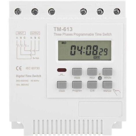 VURAHOME - Interrupteur de minuterie triphasé, TM-163 380 V, relais de minuterie numérique intelligent hebdomadaire, contrôle programmable, interrupteur de minuterie d'alimentation