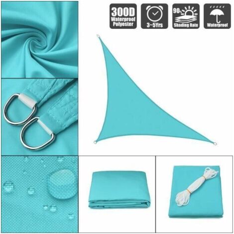 VURAHOME -Jardin Piscine Impermeable Voile D Ombrage Triangle Toile Solaire Parasol Bleu 3x3x3M
