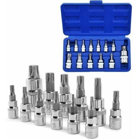 VURAHOME - Jeu de 13 douilles Torx Jeu de douilles à écrou Torx T8-T70 S2 Outil de douille à écrou Torx en acier,