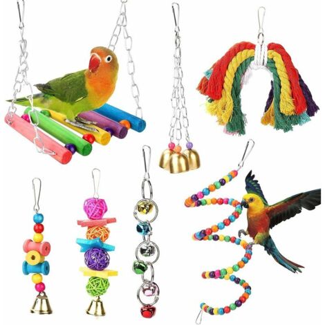 VURAHOME - Jouet pour perroquet 7 pièces, jouets pour oiseaux, jouet pour perruche, jouets pour oiseaux perchés grimpants, jouets à mâcher utilisés pour les petites perruches, calopsittes