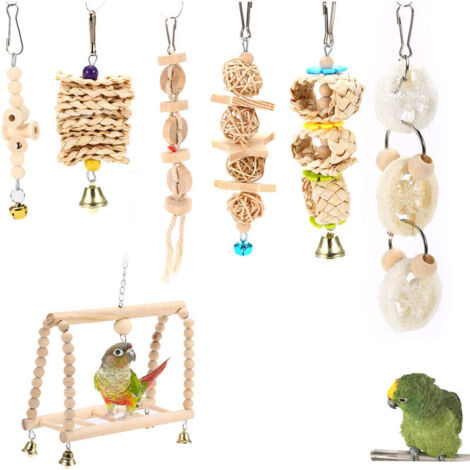 VURAHOME - Jouets pour oiseaux 7 pièces jouet de balançoire pour oiseau balançoire à mâcher jouet suspendu pour oiseau perroquet