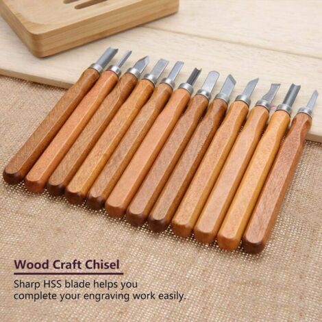 VURAHOME - Kit Ciseau Bois, 13pcs outils de sculpture sur bois ensemble couteau à découper le bois compact à la main pour le travail du bois avec meule idéal pour artisanat menuiserie débutants sculpt