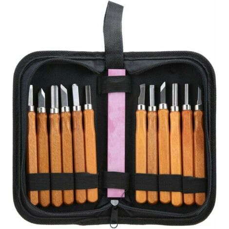 VURAHOME - Kit Ciseau Bois, 13pcs outils de sculpture sur bois ensemble couteau à découper le bois compact à la main pour le travail du bois avec meule idéal pour artisanat menuiserie débutants sculpt