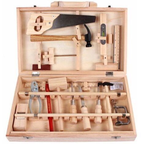 VURAHOME - Kit complet D'Outils Destiné à Enfants Boite A Outils D'Entretien Menuisier , XU,Outils Reels Demontage Et Assemblage Boite A Bois Multifonctionnelle 16 Pieces- -