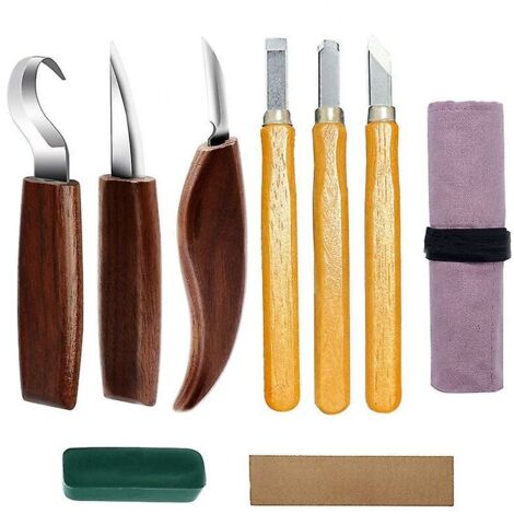 VURAHOME - Kit d'outils de sculpture sur bois ensemble de couteaux à découper en bois9 pièces outils de sculpture en noyer noir