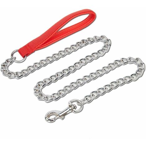 VURAHOME - Laisse en Metal Antirouille pour Chien Durable Lead Leash Classique Simple Souple avec Poignée en Nylon Confortable pour Randonnée Marcher Le Chien (Rouge)