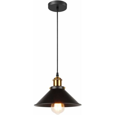 VURAHOME - Lampada a sospensione in stile industriale retrò Edison, attacco E27, lampadario in metallo, Ø 22 cm (Nero, 1 pezzo)