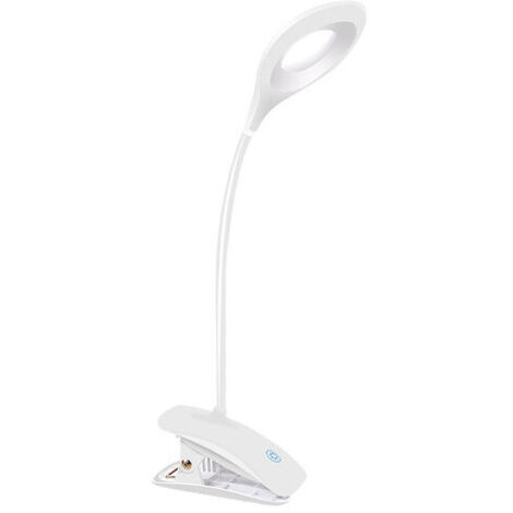 VURAHOME - Lampe À Pince Enfant Lampe De Lecture Dimmable LED Lampes Clipslampe De Chevet Lampe De Bureau Pour Enfant Avec Cou Flexible USB Rechargeable Ereaders Étudier Le Travail,Blanc