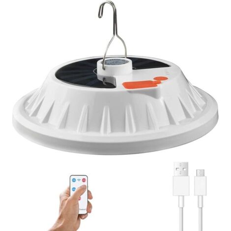 VURAHOME - Lampe de Camping 120 LED avec Télécommande, Rechargeable par USB, Fonction de Banque D'alimentation 5 Modes IPX7 Étanche Solaire Lampe pour Extérieur, Urgence, Panne de Courant, Ouragan [Cl