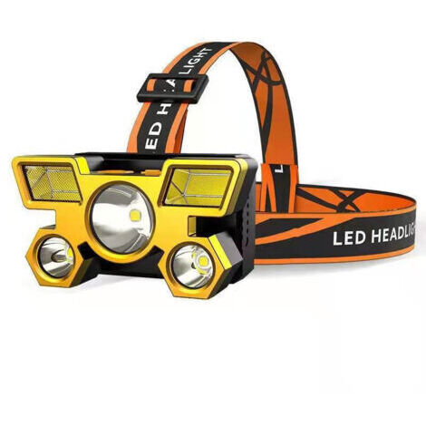 VURAHOME - Lampe Frontale ABS Chargement USB Forte Lumière Longue Distance Phare de Camping pour Équitation de Nuit Pêche de Nuit Doré 5 Source Lumineuse,DUBUNS