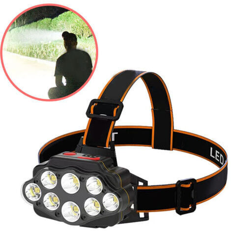 VURAHOME - Lampe frontale étanche à chargement USB super lumineuse 8 LED lampe frontale rechargeable pour la marche nocturne, la randonnée, la pêche,DUBUNS