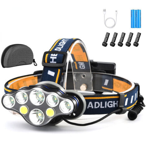 VURAHOME - Lampe Frontale LED Rechargeable, Ultra Puissante Lampe à 8 Del de 18000 Lumens, Torche Frontale Étanche et Léger, Parfait pour Le Camping, la Pêche, la Cave, Le Jogging et la Randonnée