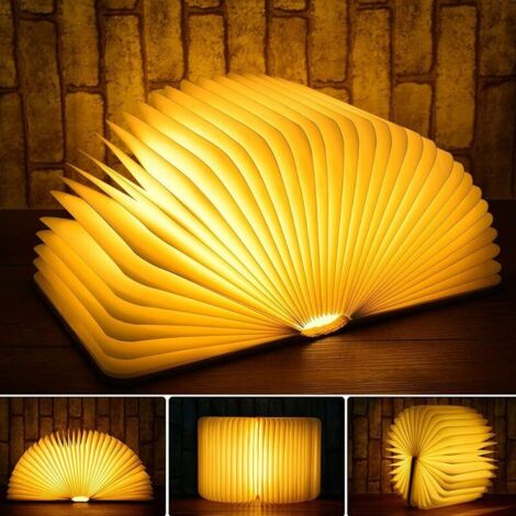 VURAHOME -Lampe Livre Pliante USB Rechargeable Led Livre Lampe en Bois Magnétique, Lampe Décorative LED, 880 mAh,4-6heures,Light Book Pour Decoration Noël,Chambre, Maison,Noël(Mini lampe livre)