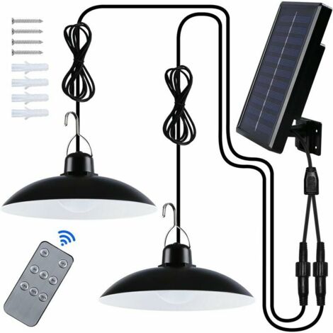 VURAHOME -Lampe Solaire Extérieur, Double Tête IP65 éTanche Lustre Solaire avec Télécommande pour Jardin/Pergola/Balcon/Terrasse