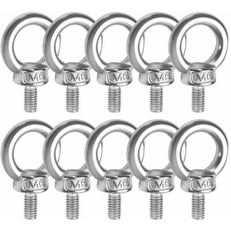 VURAHOME - Lot de 10 Boulons à œil M6en acier inoxydable 304 - Anneau de Levage - forme de bague Filetage mâle de de Poids Marin Boulons et divers équipements de levage d'ingénierie，Fonepro laola