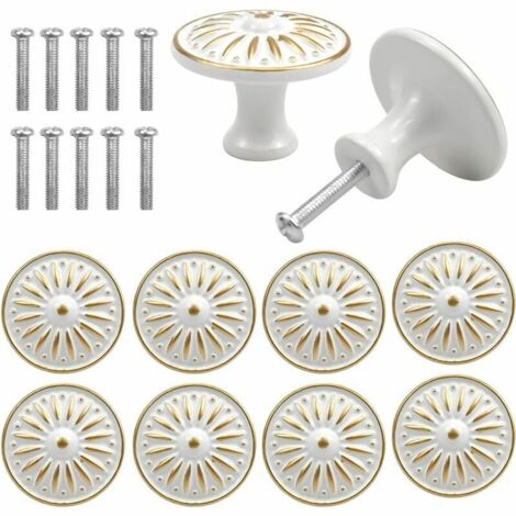 VURAHOME - Lot de 10 boutons de porte de tiroir vintage, boutons de meubles, boutons de tiroir ronds, boutons de porte en laiton, poignées de meubles pour armoire, cuisine, chambre d'enfant (blanc)