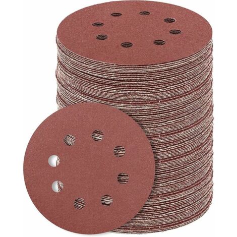VURAHOME - Lot de 100 disques de ponçage ronds 5 pouces 8 trous 120 grains pour ponceuse orbitale aléatoire et finition de meubles en bois meulage des métaux