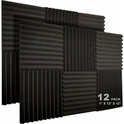 VURAHOME - Lot de 12 Panneaux de Mousse Acoustique, 2,5 x 30,5 x 30,5 cm Studio Insonorisé en Forme de Coin Ignifuge Insonorisant Liner Mousse de Traitement Acoustique (Noir)