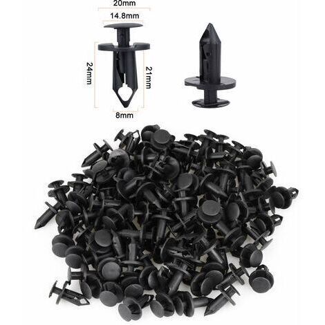 VURAHOME - Lot de 120 rivets en plastique noir 8 mm – Clips de garniture pour pare-chocs et garde-boue – Résistants aux hautes températures
