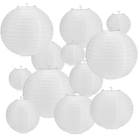 VURAHOME - Lot de 16 lanternes en papier, lanternes en papier blanches rondes avec nervures métalliques, abat-jour de différentes tailles, abat-jour en papier de 10,2 cm, 15,2 cm, 20,3 cm, 25,4 cm pou