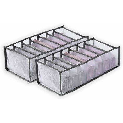 VURAHOME - Lot De 2 Boîtes De Rangement Pliables Pour Vêtements, Jeans, 7 Compartiments De Gris Pour Pantalons, Leggings, T-Shirts