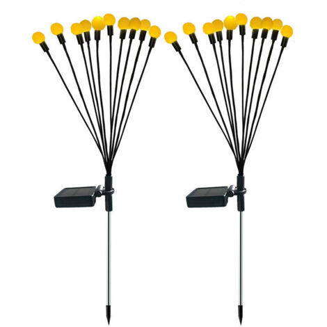 VURAHOME -Lot de 2 lampes solaires à 10 têtes avec luciole solaire Contrôle intelligent de la lumière pour l'extérieur Prise de terre étanche Décoration d'ambiance de jardin (blanc chaud, boîtier de b