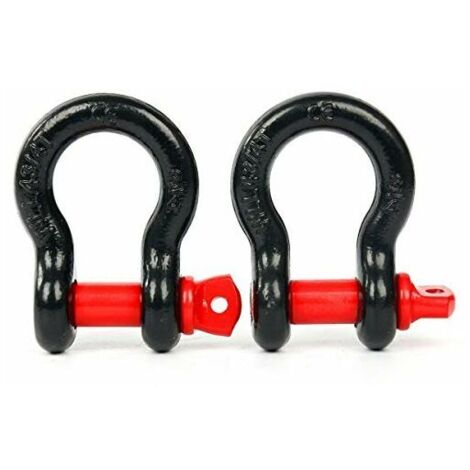 VURAHOME - Lot de 2 manilles arquées en acier, Capacité de charge : 2T pour remorquage et remorque, Fixation parfaite, Sangles de remorquage, Anneau en D pour le remorquage Noir rouge