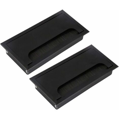 VURAHOME - Lot de 2 passe-câbles rectangulaires de 160 mm avec brosse, en alliage d'aluminium pour bureau,