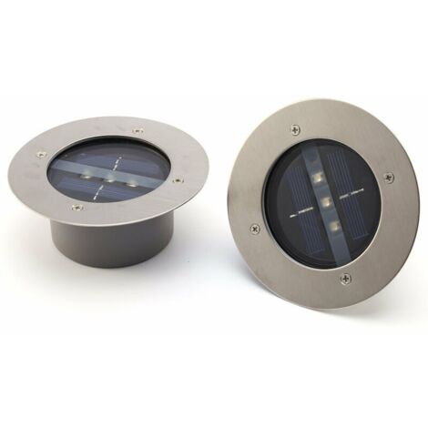 VURAHOME - Lot de 2 spots LED solaires modernes encastrables au sol ronds en acier inoxydable/verre pour l'extérieur, (lumière chaude）