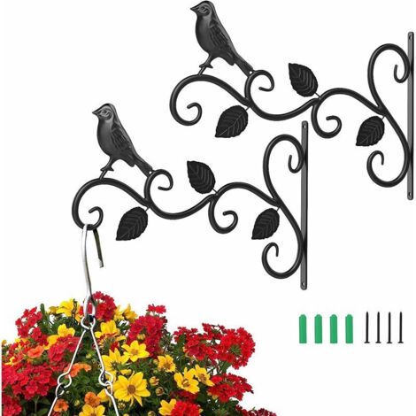 VURAHOME - Lot de 2 Supports pour Plantes Suspendues, 12 Pouces Suspension Mural Crochet Plante en Métal, Suspension d'Accessoires pour Plantes Antirouille et Robuste en Forme d'oiseaux, Noir,