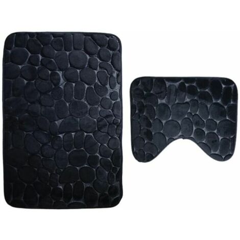 VURAHOME - Lot de 2 tapis de bain antidérapants en mousse à mémoire de forme respirants et confortables, absorbant l'eau douce, toilettes, tapis de salle de bain, support antidérapant (noir)