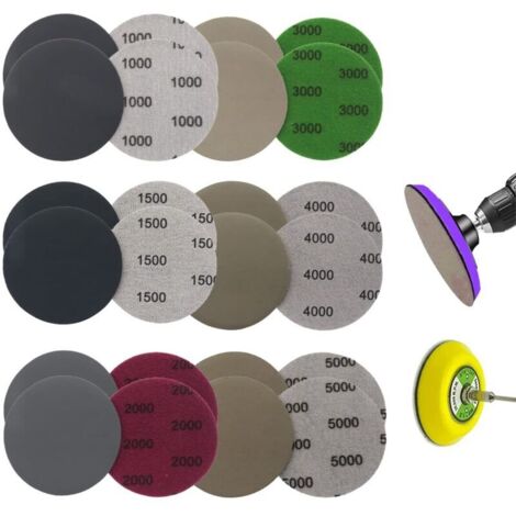 VURAHOME - Lot de 24 Disques de Ponçage, Rond Papier de Verre, 80mm Disques Abrasifs Auto-Agrippants, Disques Abrasif de Ponçage Humide et Sec 1000/1500/2000/3000/4000/5000 pour Le Flocage, Papier Abr