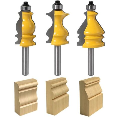 VURAHOME - Lot de 3 fraises à défoncer pour moulures architecturales, 8mm Queue Outil de Coupe de Fraisage du Bois Fraise à Bois Tiroir Couteau à Découper Outils Menuisier Routeur Bit de Fraisage